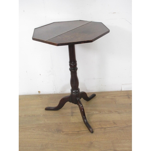 547 - An 18th Century oak Pillar Table with octagonal top on baluster turned column and tripod base, 18in ... 