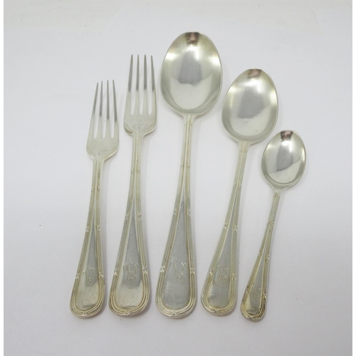 56 - A Canteen of George V silver Cutlery with reeded stems engraved initials, Sheffield 1916, viz: 12 Di... 