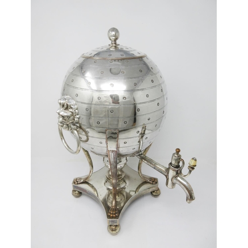 61 - A Regency Sheffield plated Samovar with reeded and flower head decoration, lion mask and ring handle... 