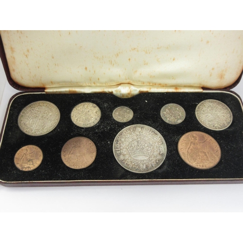 76 - George V 1928, High Grade 9 Coin Set consisting of: Farthing, Halfpenny, Penny, Threepence, Sixpence... 