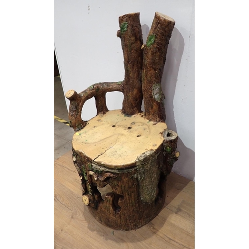 433 - A majolica Rustic Garden Chair, treacle glazed, with rustic branch back and arms, believed to be by ... 