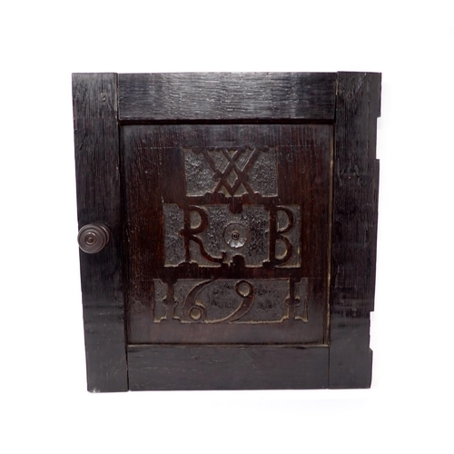 546 - A 17th Century oak Door carved initials RB, dated 1691, 14 x 13in