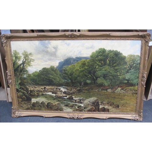 245 - FREDERICK WILLIAM HULME (1816-1884). 'On a Welsh River', signed and dated 'F.W. Hulme, 1877', oil on... 