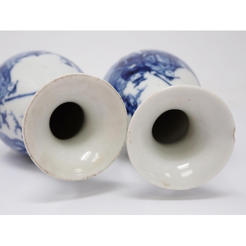 319 - A pair of 19th Century Chinese blue and white Vases of baluster form, decorated figures in a landsca... 