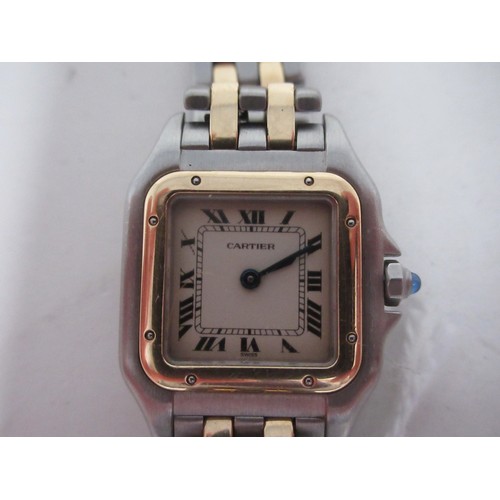 105 - A Lady's Cartier Panthère bi-metal quartz Wristwatch, the square dial with Roman numerals and secret... 