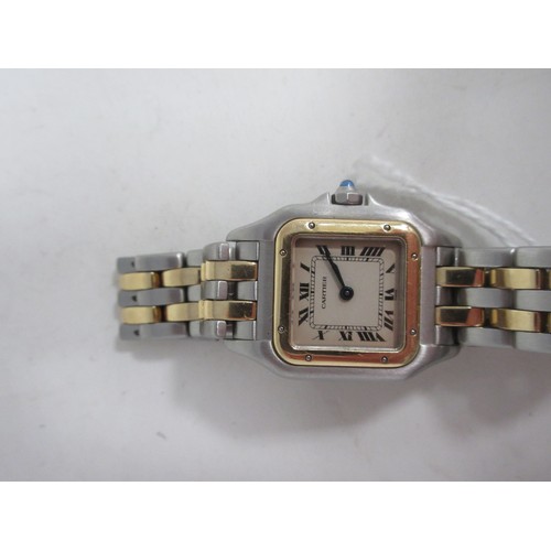 105 - A Lady's Cartier Panthère bi-metal quartz Wristwatch, the square dial with Roman numerals and secret... 