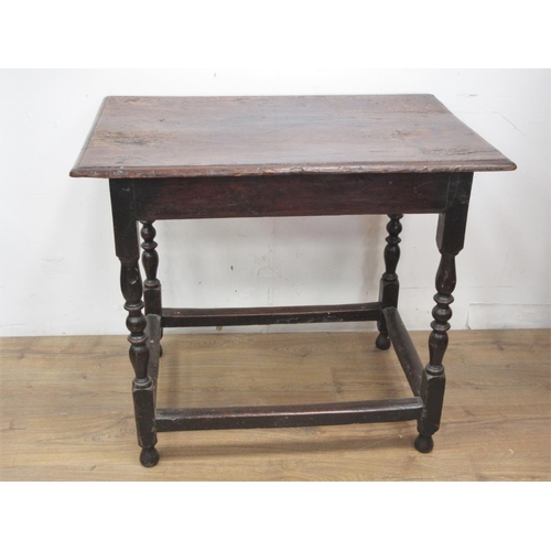 103 - An 18th Century Side Table with moulded fruitwood top fitted single frieze drawer mounted upon turne... 