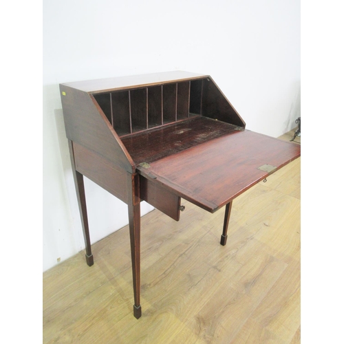 105A - A 19th Century mahogany and crossbanded Bureau fitted single drawer mounted upon square cut tapering... 