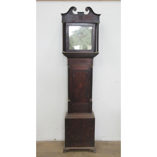 12 - A Georgian Longcase Clock with painted square dial within oak and mahogany crossbanded case with she... 