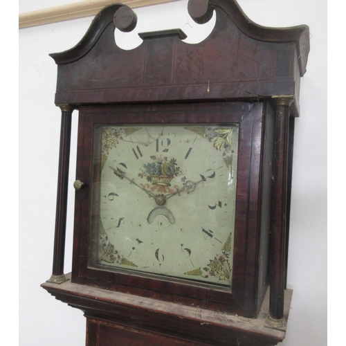 12 - A Georgian Longcase Clock with painted square dial within oak and mahogany crossbanded case with she... 