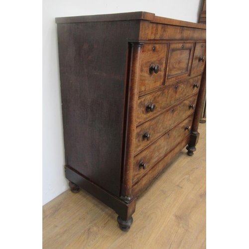 143 - A Victorian Scottish Chest of three short and three long drawers between turned columns and mounted ... 