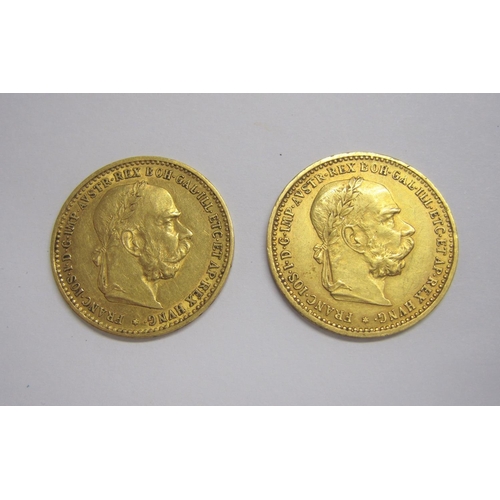 200 - Two Austrian 10 Corona gold Coins dated 1896 and 1897