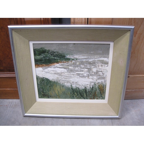 274 - GWILYM PRITCHARD. Coastline, Anglesey, signed and dated 1977, oil on board, 6 3/4 x 12 1/2in. Proven... 