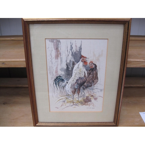 275 - RICHARD MATHER. 'Game Cock', signed with initials and dated 1982, 7 1/2 x 5 1/2in; another pastel by... 