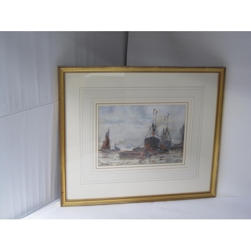 289 - FRANK WILLIAM SCARBROUGH. 'Shipping on the Thames', signed and inscribed 'London Bridge', watercolou... 