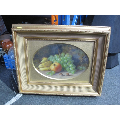 294 - F. SPENCER. A still life with bananas, signed, mixed media on board, oval, 8 1/4 x 12 1/2