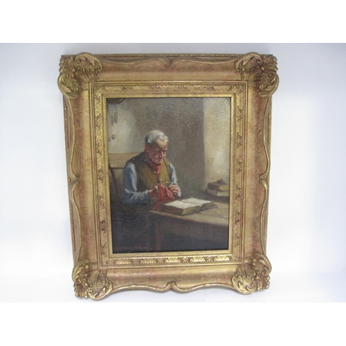 296 - HENRY RAEBURN DOBSON. 'In His Study', signed, oil on canvas, 10 x 8 1/2in