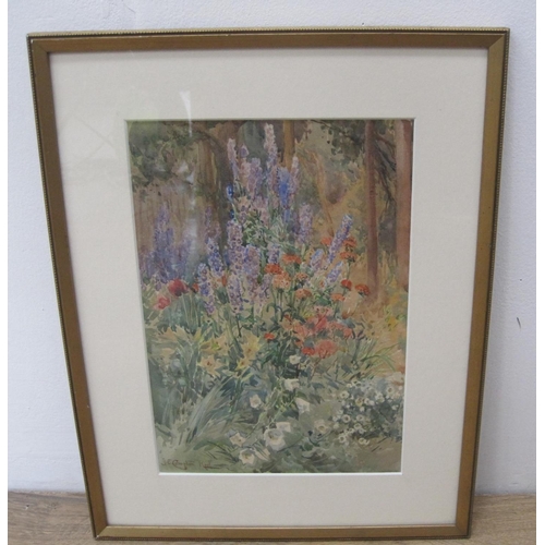 308 - T (?).E. COMPTON.' Wild Delphiniums', signed and inscribed 'Keel', watercolour, 9 3/4 x 7in