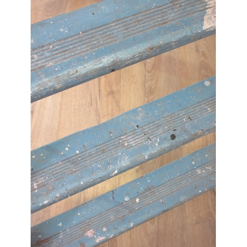 34 - A set of old blue painted wooden Step Ladders 8ft 6in L