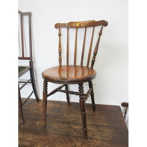 344 - An oak Refectory Table 5ft W x 2ft 6in H, three stick back Chairs and three other Chairs