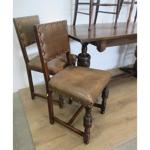 344 - An oak Refectory Table 5ft W x 2ft 6in H, three stick back Chairs and three other Chairs