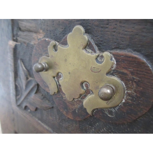 363 - An 18th Century oak Mule Chest with three carved panels above two drawers 4ft W x 2ft 1on H