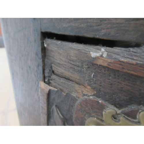 363 - An 18th Century oak Mule Chest with three carved panels above two drawers 4ft W x 2ft 1on H