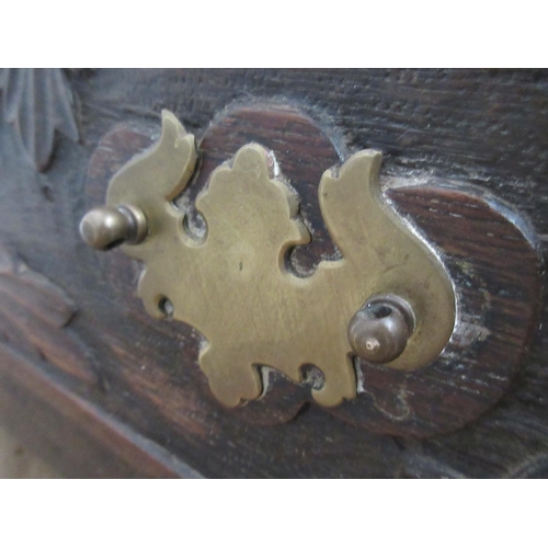 363 - An 18th Century oak Mule Chest with three carved panels above two drawers 4ft W x 2ft 1on H