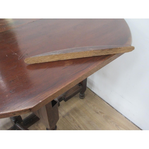 368 - An antique oak gateleg Table fitted end drawer on turned supports A/F 2ft 9in W x 2ft 3in H