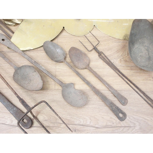 382 - A box of brass and copper including Candlesticks, Coffee Pots, pedestal Urn, etc