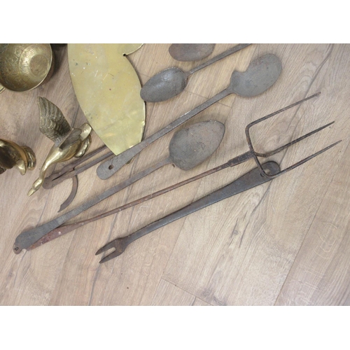 382 - A box of brass and copper including Candlesticks, Coffee Pots, pedestal Urn, etc