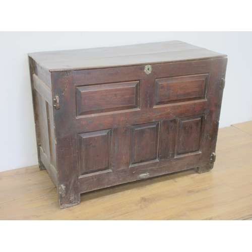 393 - An 18th Century panelled oak Grain Bin/Coffer with three plank lid and exposed joints 4ft W x 2ft 11... 