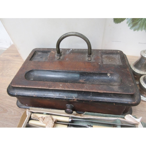 412 - Desk Stand, Magnifying Glass, Pin Cushion in the form of a shoe, a Folio of fruit, a case of Pencils... 