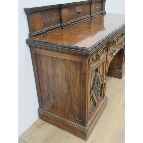 416 - An Aesthetic movement pedestal Sideboard fitted four frieze drawers and two cupboard doors on plinth... 