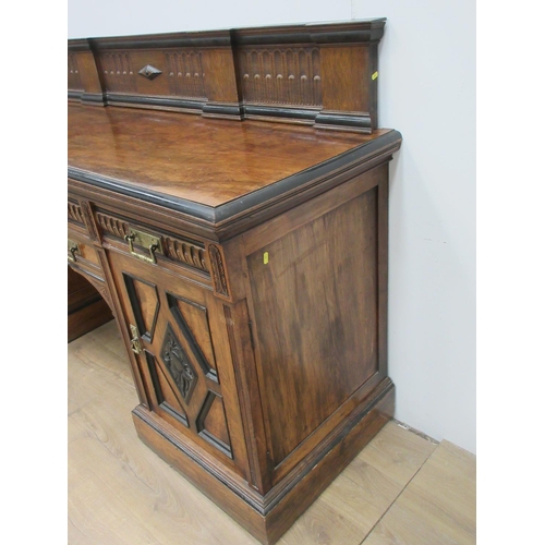 416 - An Aesthetic movement pedestal Sideboard fitted four frieze drawers and two cupboard doors on plinth... 