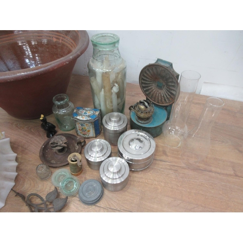 418 - A glass ceiling Light Shade, a stoneware Mixing Bowl A/F, Storage Jar, etc