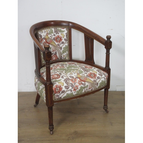 419 - An Edwardian mahogany and inlaid salon suite of Settee and two Armchairs