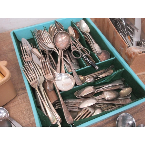 423 - A box of stainless Cutlery and Irish silver Tea Spoons, etc