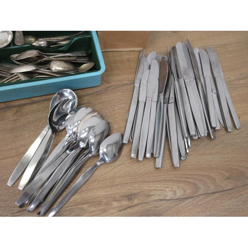 423 - A box of stainless Cutlery and Irish silver Tea Spoons, etc