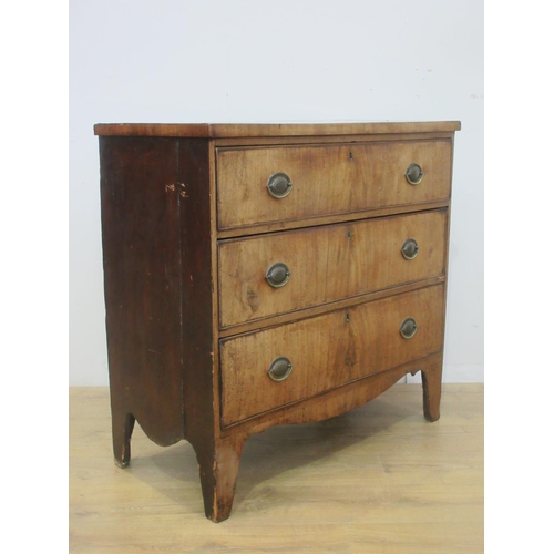 424 - A 19th Century mahogany Chest of three long drawers on splayed feet 3ft W x 3ft H