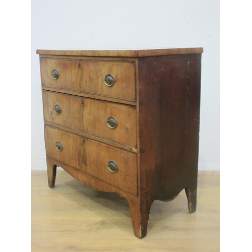 424 - A 19th Century mahogany Chest of three long drawers on splayed feet 3ft W x 3ft H