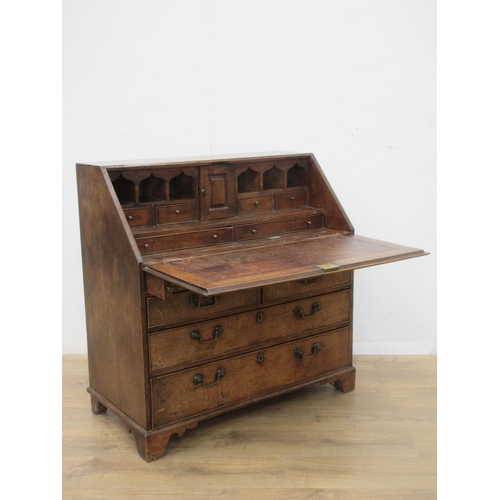 428 - A Georgian oak Bureau fitted four short and two long drawers 3ft 3in H x 3ft 2in W