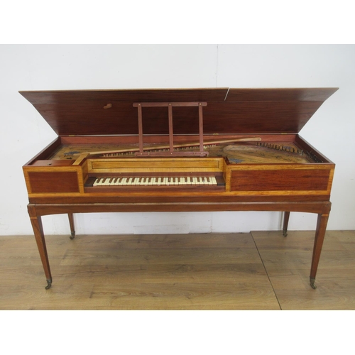 431 - A 19th Century mahogany and satinwood cross banded square Piano on square cut tapering supports and ... 