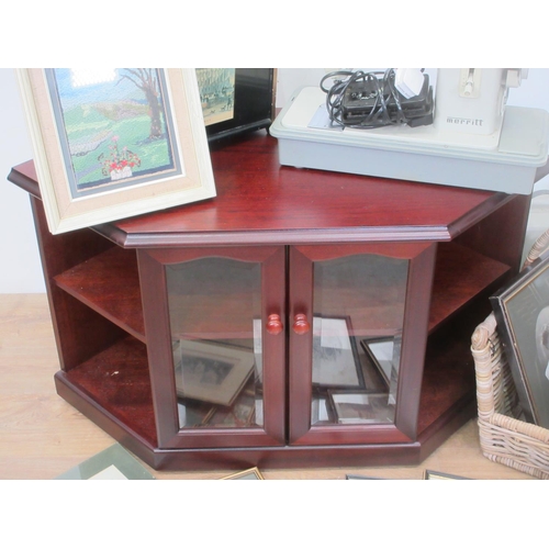 434 - A TV Stand, Magazine Rack, Sewing Machine, (Passed PAT Test) Basket, Map and various Prints