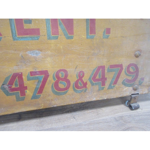 438 - A wooden painted Tailboard 'Gilstrap, Earp & Co. Ltd 6ft 8in W x 2ft 6in H