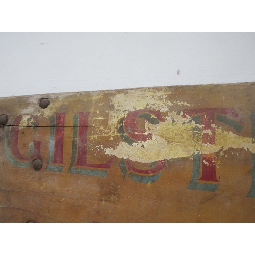 438 - A wooden painted Tailboard 'Gilstrap, Earp & Co. Ltd 6ft 8in W x 2ft 6in H