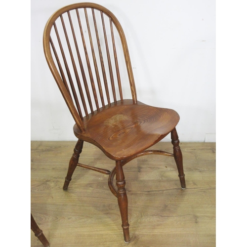 447 - A set of six ash stick back Kitchen Chairs on turned supports and crinoline stretchers