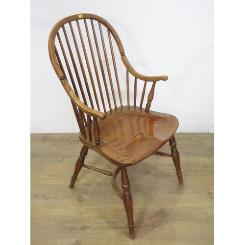 447 - A set of six ash stick back Kitchen Chairs on turned supports and crinoline stretchers