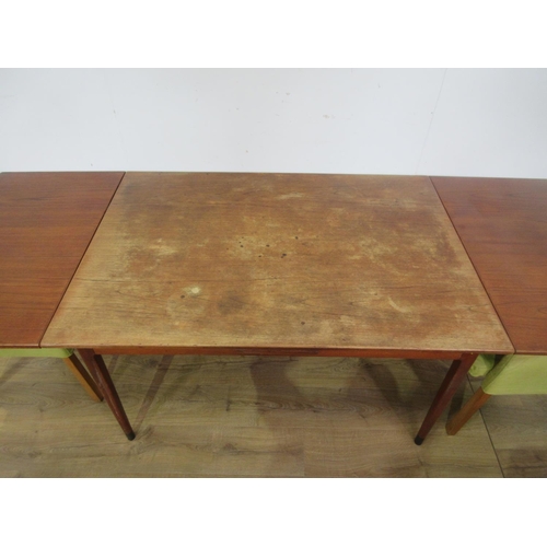 469 - A Danish style teak draw leaf Dining Table 4ft 3in L x 2ft 5in H and four Chairs with green covers