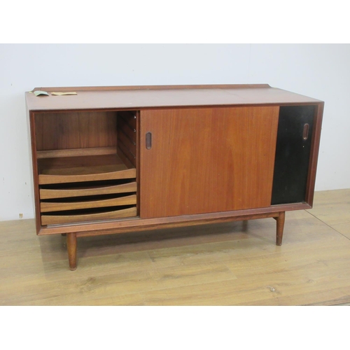 471 - A Scandinavian teak Sideboard supplied by Liberty (label attached, see images) fitted black sliding ... 